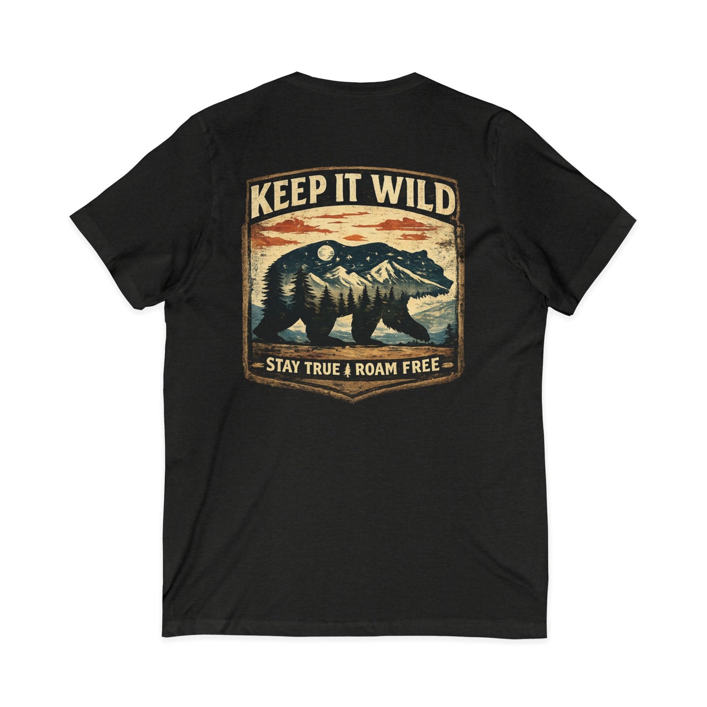Keep It Wild V-Neck Tee — Bear Mountains 'Stay True & Roam Free' Outdoor T-Shirt
