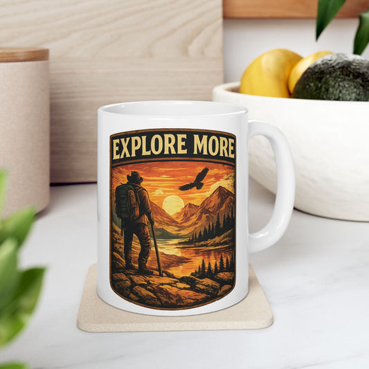 Explore More Ceramic Mug — Vintage Hiking Coffee Cup (11oz & 15oz)