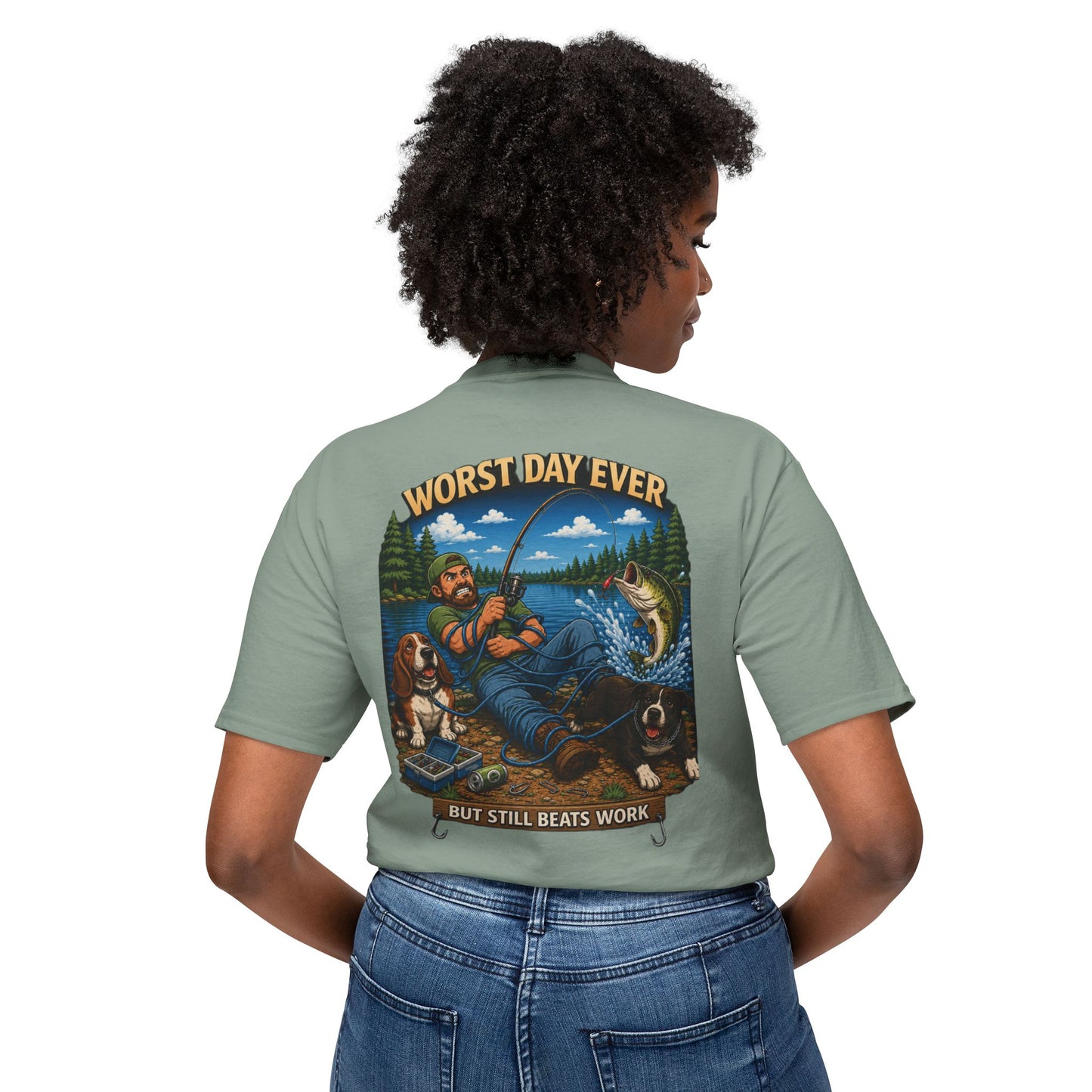 “Worst Day Ever But Still Beats Work” Funny Fishing T-Shirt