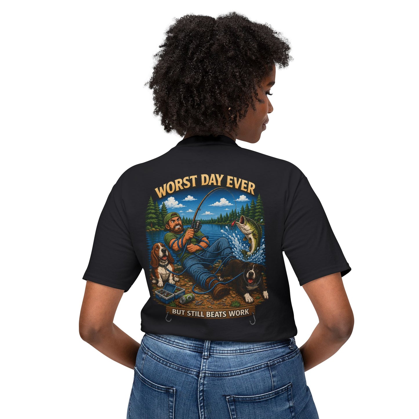 “Worst Day Ever But Still Beats Work” Funny Fishing T-Shirt
