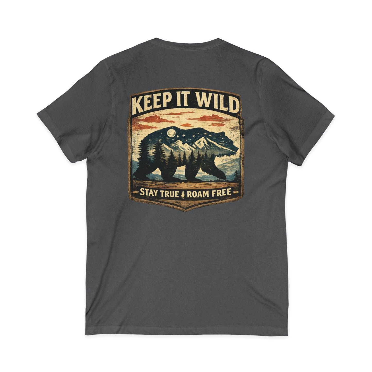 Keep It Wild V-Neck Tee — Bear Mountains 'Stay True & Roam Free' Outdoor T-Shirt