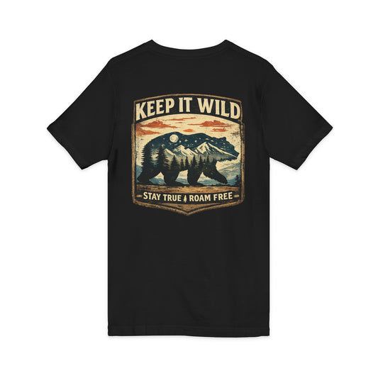 Keep It Wild V-Neck Tee — Bear Mountains 'Stay True & Roam Free' Outdoor T-Shirt