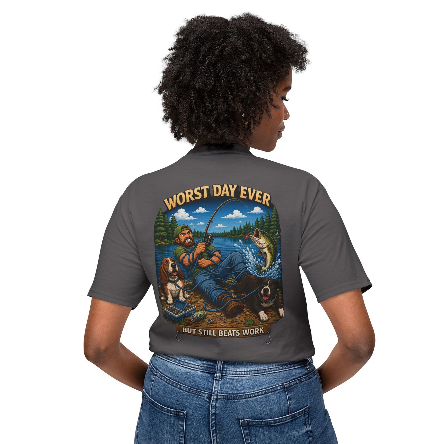 “Worst Day Ever But Still Beats Work” Funny Fishing T-Shirt