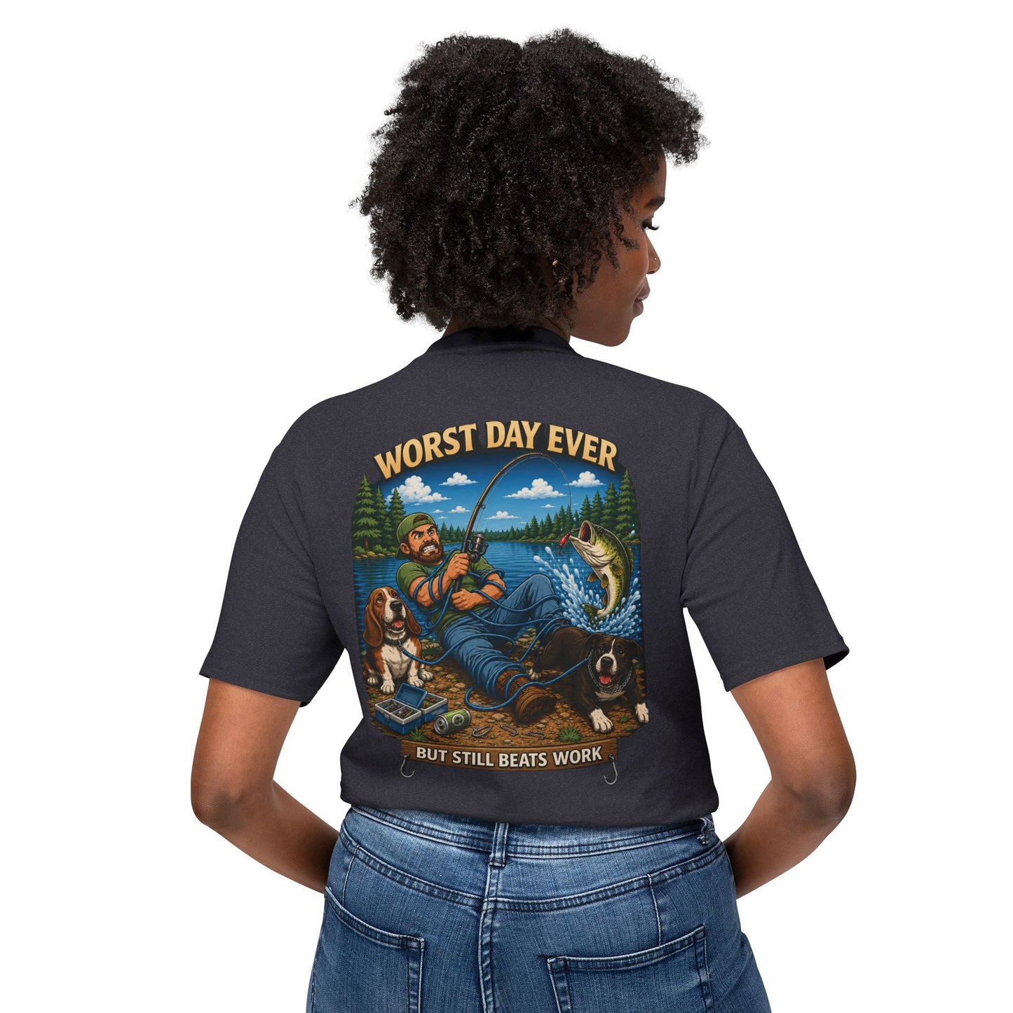 “Worst Day Ever But Still Beats Work” Funny Fishing T-Shirt