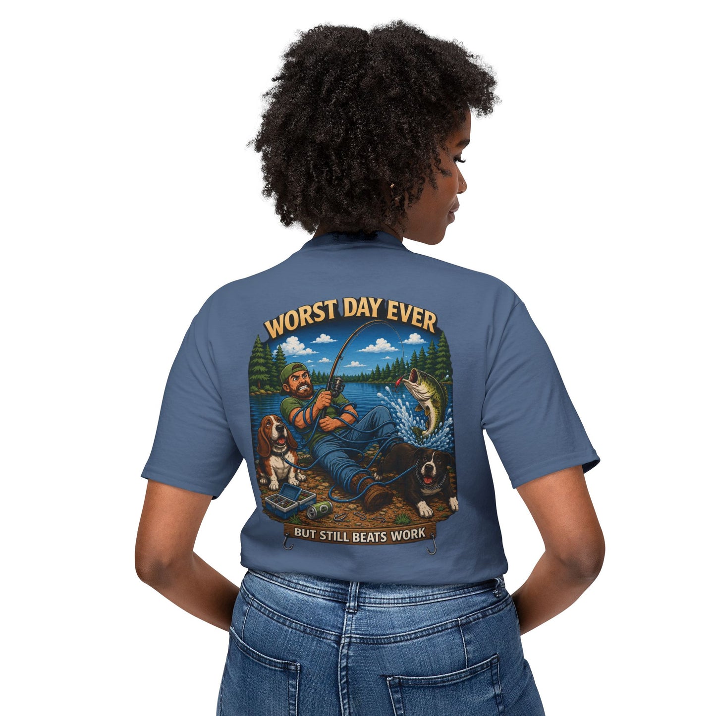 “Worst Day Ever But Still Beats Work” Funny Fishing T-Shirt
