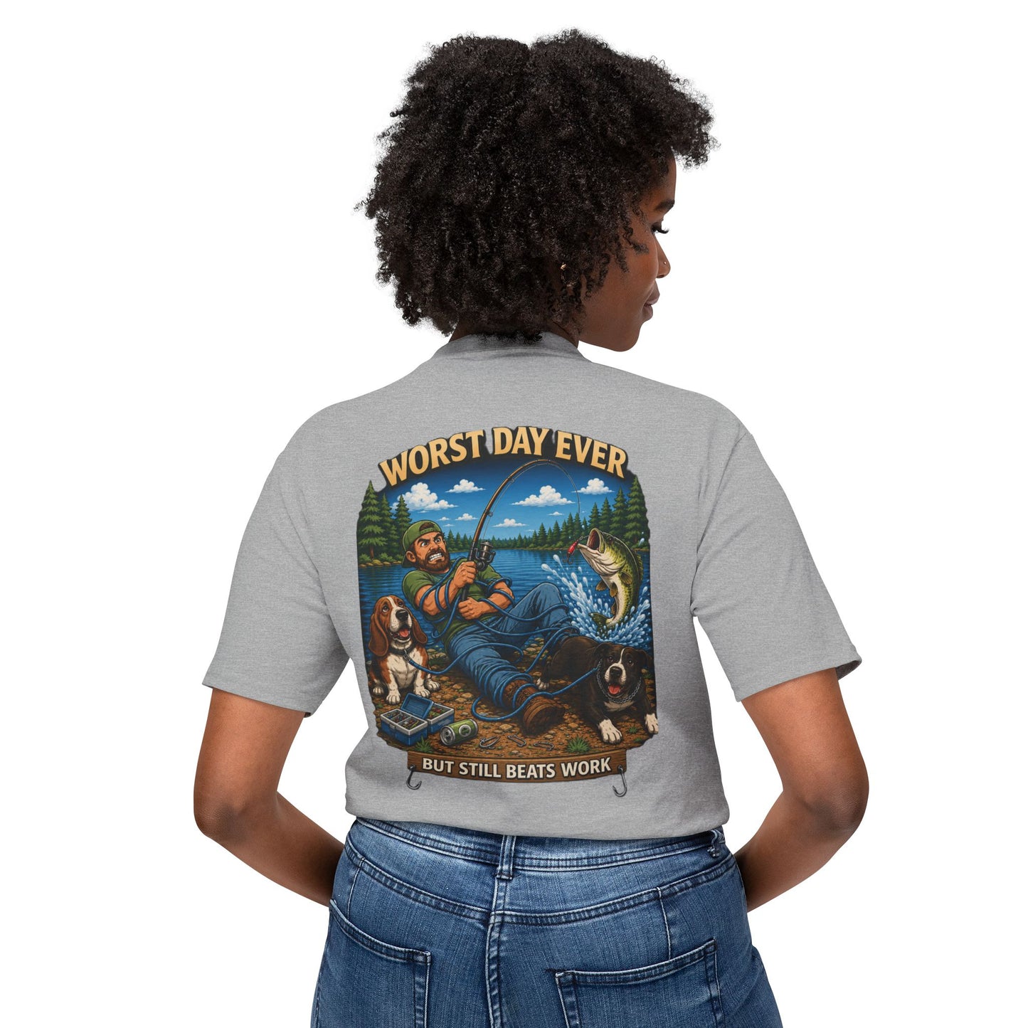 “Worst Day Ever But Still Beats Work” Funny Fishing T-Shirt
