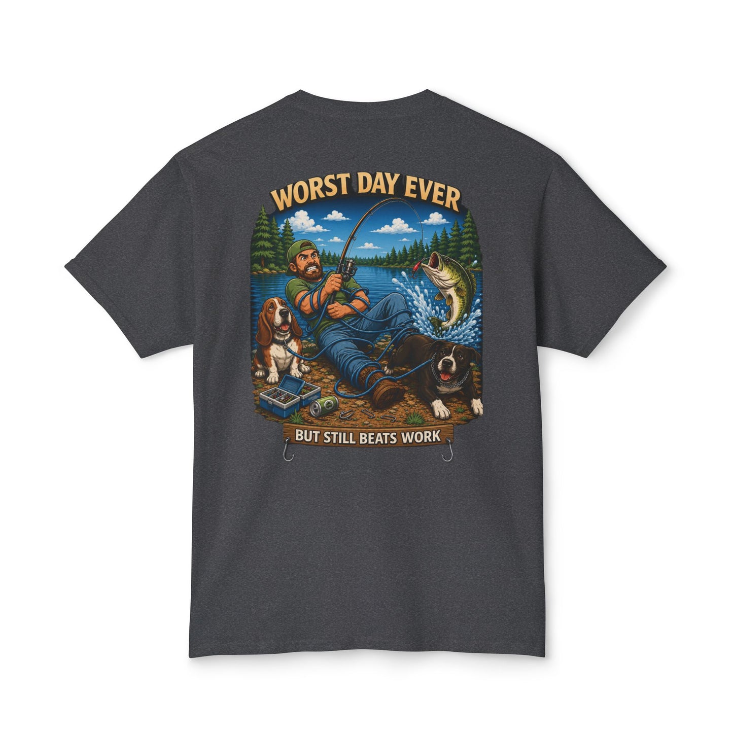 “Worst Day Ever But Still Beats Work” Funny Fishing T-Shirt