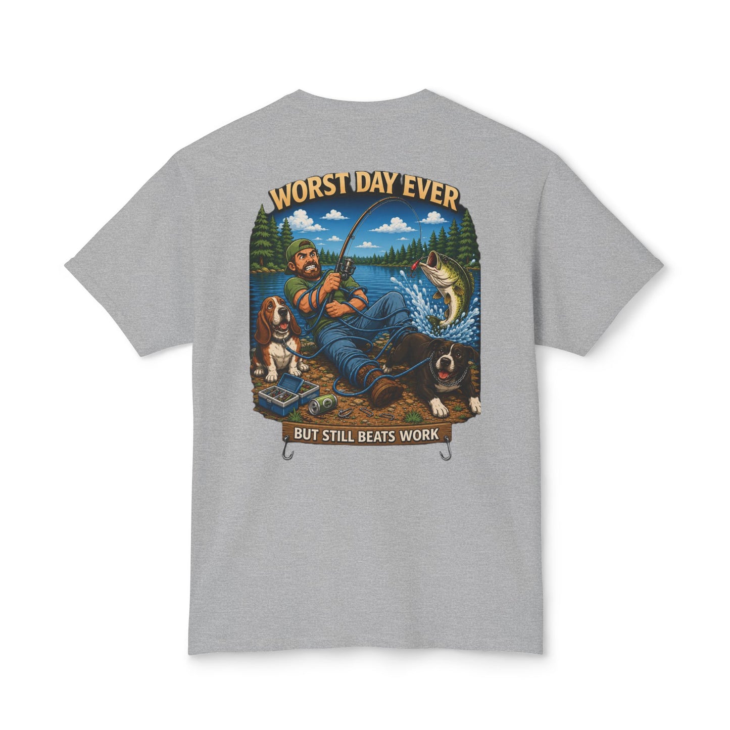 “Worst Day Ever But Still Beats Work” Funny Fishing T-Shirt